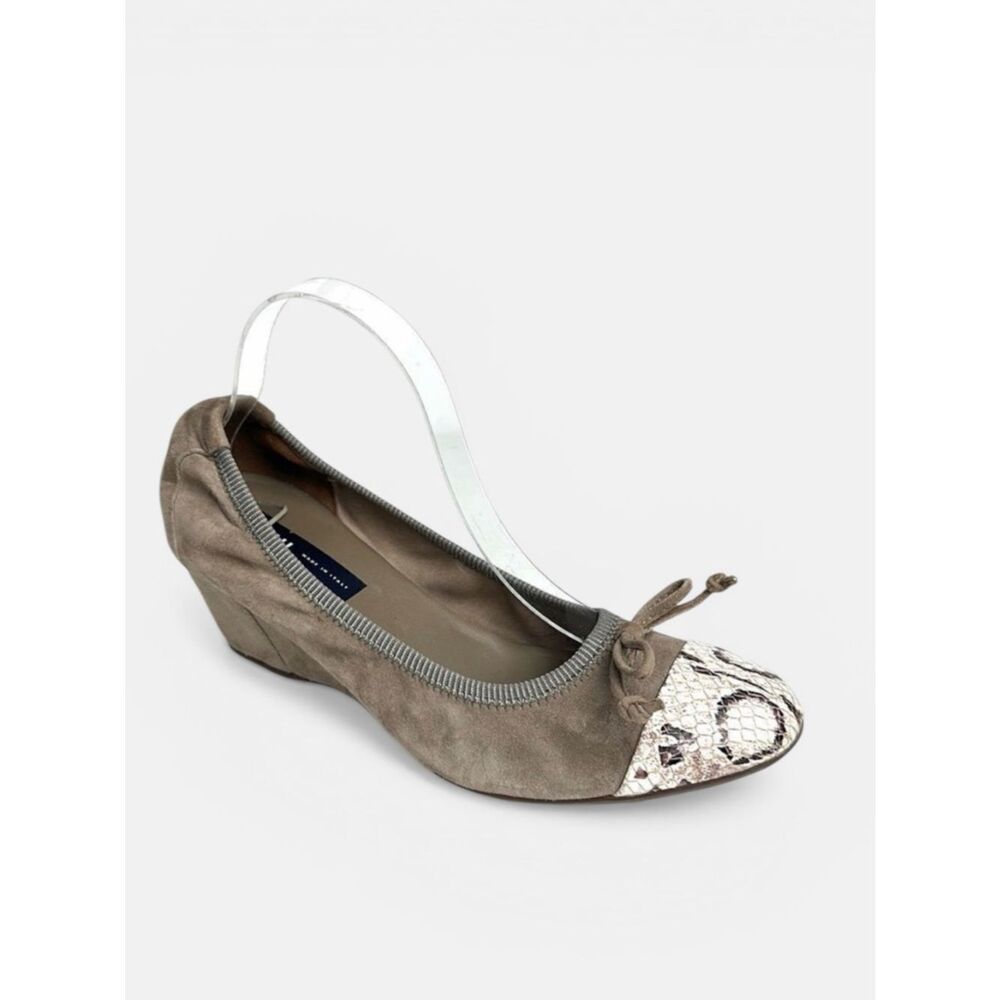 FRAU Suede Leather Wedge Pump Taupe Python Snake Print Toe IT 40 US 8